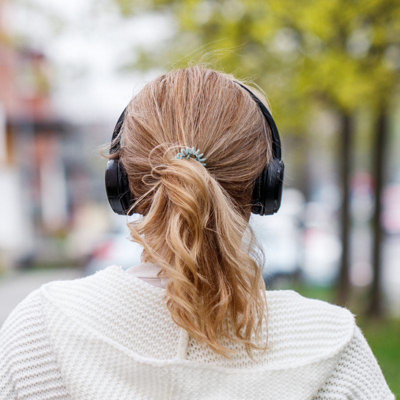 girl with headphones on