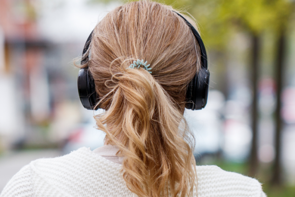 girl with headphones on