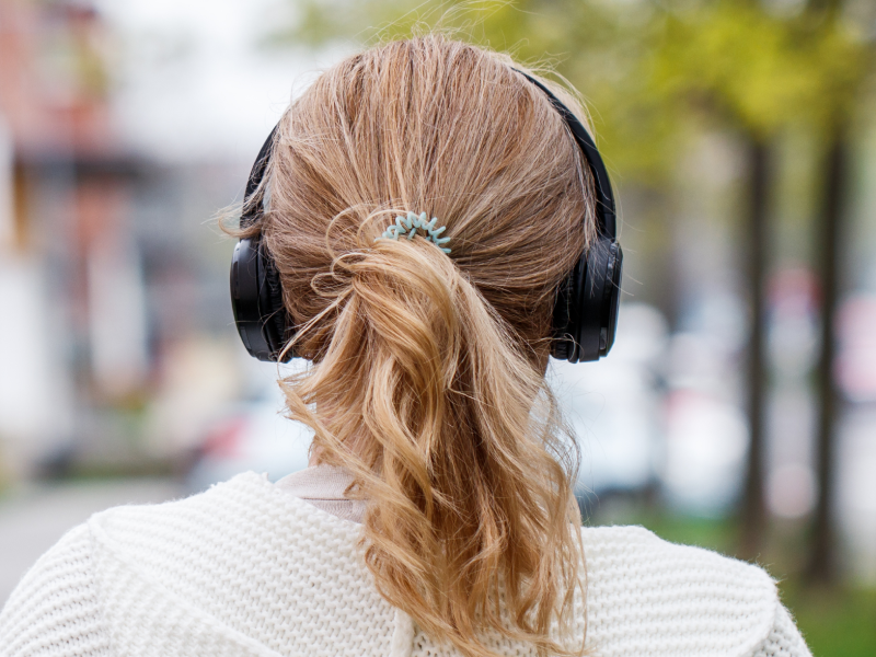 girl with headphones on